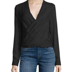 L'Agence Black %100 Silk Wrap Crossover Blouse EUC